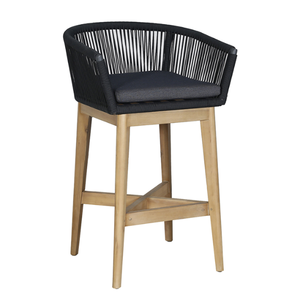 Sillas Altas con Barra de Cuerda y Estructura de Madera de Teca, Diseño Minimalista para Comedor y Decoración de Muebles de Bar en el Hogar - Product Image 1