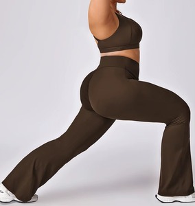Premium OEM Custom Mid Waist <b>Flared</b> Yoga <b>Leggings</b> Plus Size Seamless Spandex/Polyester Breathable Eco-Friendly Quick Dry Fitness - Product Image 5