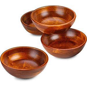 Juego de 4 tazones pequeños de madera de acacia, hechos a mano, ecológicos, duraderos, para servir nueces, salsas y decoración de cocina. - Product Image 5