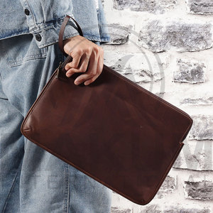 dark brown Leather <b>Laptop</b> <b>Sleeve</b> with Flap Closure for Portable Protection <b>Laptop</b> cover - Product Image 5