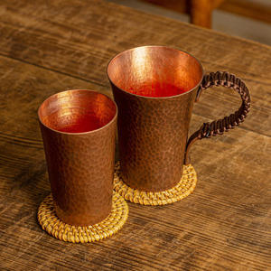 Tasse à café, thé ou bière en cuivre massif, martelée, de couleur violette, avec poignée tressée, style vintage - Product Image 4