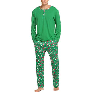 ชุดนอนแขนยาวสำหรับผู้ชาย ลายต้นคริสต์มาส เสื้อและกางเกง 2 ชิ้น - Product Image 4