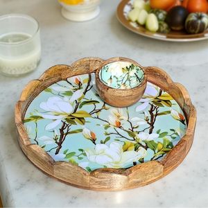 Handmade Collection Beautiful Wooden Printed Tray with Beautiful Design for <b>Kitchen</b> and Dining Room Storage Tray - Product Image 5