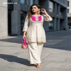 Nouvelle collection de Kurtis-Plazzo courts en soie romaine, brodés avec des cordons et des sequins, à la mode et variés, fournisseur de Surat - Product Image 1