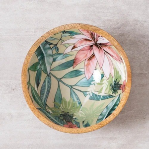 Bol à popcorn en bois de qualité supérieure, imprimé de fleurs émaillées, bol moderne en bois d'acacia pour salade et fruits, au prix le plus bas - Product Image 1