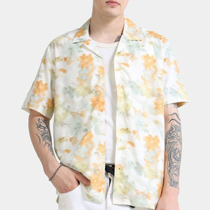 เสื้อเชิ้ตผู้ชายแขนสั้นลายดอกไม้ ผ้าป๊อปลิน ปกคอปก แนวลำลอง ใส่สบายๆ สำหรับฤดูร้อน เสื้อฮาวายชายหาด - Product Image 3