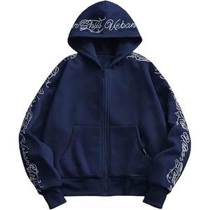 Sweat à capuche unisexe en molleton Y2K avec fermeture éclair, 100 % coton, broderie graphique lettres, manches longues, style streetwear - Product Image 1