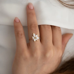 Bague de fiançailles florale en or avec diamant taille poire, motif marquise et lotus, pour femme, cadeau pour elle - Product Image 3