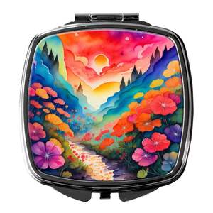 Espejo de maquillaje de viaje compacto de geranios coloridos, diseño de mano plegable con bolsillo decorativo para regalo de mujeres y niñas - Product Image 1