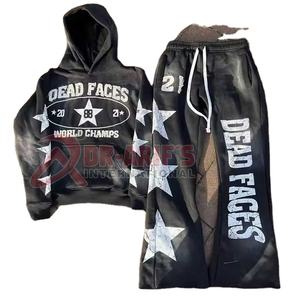 Ensemble de pantalons de survêtement à capuche brodés pour hommes en détresse personnalisé survêtement d'hiver zippé lavé à l'acide imprimé - Product Image 5