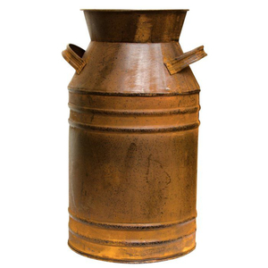 Bidon à lait en métal galvanisé de style rustique avec poignée, style américain, pot de fleurs et de plantes - Décoration extérieure pour la maison - Product Image 1