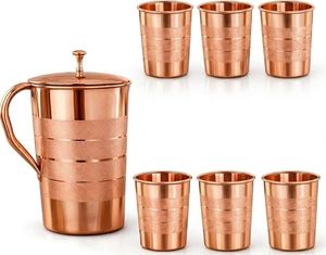 Ensemble de carafes en cuivre pour une présentation élégante lors des repas, service de boissons en métal avec verres, durable et réutilisable pour la cuisine et la salle à manger. - Product Image 1