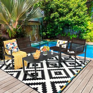 Ensemble de conversation de jardin 4 pièces en acier avec canapé et causeuse au design ergonomique – Idéal pour la cour, le bord de piscine ou le balcon - Product Image 6