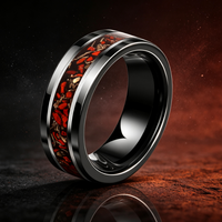 Cincin Tungsten Carbide dengan Tulang Dinosaurus dan Meteorit, Cincin Kawin 8mm dengan Tepi Miring untuk Wanita Pria, Perhiasan Koleksi Grosir