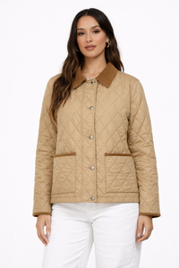 Veste matelassée beige pour femme, style classique avec motif losanges, manteau d'hiver léger à boutons, vêtement d'extérieur rembourré, couche chaude décontractée - Product Image 4