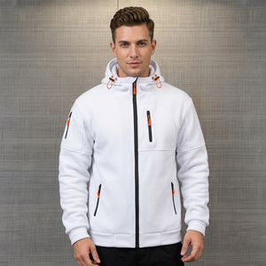 Veste polaire zippée à capuche blanche pour homme, coupe régulière, coupe-vent, vêtement d'extérieur décontracté pour l'hiver, impression numérique, coton biologique, Bangladesh - Product Image 4