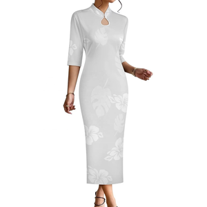 Nuevo Vestido 2026 con Diseño Blanco y Gris, Patrón Tribal Polinesio Samoano, Estilo Gota de Agua, Estilo Neo-Chino, Vestido Blanco para Domingo - Product Image 2
