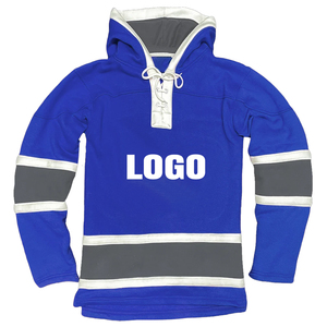 Sweat à capuche unisexe rouge pour hockey sur glace, manches longues, en polyester anti-humidité, avec rayures blanches et logo frontal - Product Image 4