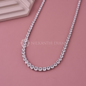 Collier élégant en diamant de laboratoire, collier à coupe ronde, collier en or blanc, bijoux en diamant pour femmes - Product Image 2