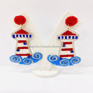 Boucles d'oreilles pendantes en perles de rocaille bohèmes à motif de drapeau américain, sans nickel, cadeau patriotique, fabrication artisanale indienne, unisexe, commémorative - Product Image 2