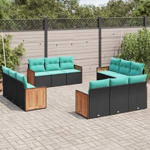 ชุดโซฟาลานบ้านหวายโพลีสีดำ 12 ชิ้นพร้อมชุดเบาะรองนั่งในสวน - Product Image 1