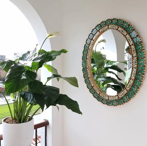 Hermoso Espejo Turquesa Ovalado de 70 cm Dorado - Decoración de Interiores - Espejo de Pared - Decoración del Hogar - Espejos Decorativos - Product Image 2