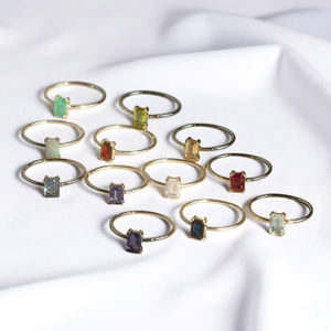 Anillo de Plata de Ley con Citrino en Corte Baguette |   Anillo de banda lisa con piedra preciosa de citrino natural para mujer - Product Image 2