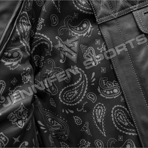 Veste en cuir véritable sur mesure pour homme, style motard, coupe diamant, avec doublure intérieure en bandana, vêtement d'extérieur tendance - Product Image 4