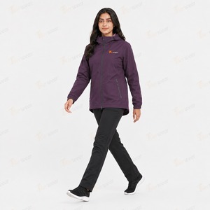 Chaqueta Impermeable y Cortavientos para Mujer, Acolchada, de Secado Rápido, con Capucha y Cremallera Completa, 100% Poliéster, Ligera, Color Morado Sólido, Manga Larga - Product Image 2