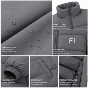 Custom Puffer Men's <b>Jackets</b> Stand Collar Zipper Closure Windproof Polyester Wadding Casual Winter Wear Quilted Padded <b>Jacket</b> OEM - Product Image 5