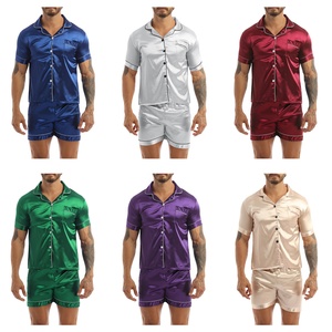 Conjuntos de pijamas de satén sedoso para hombre, camisa de manga corta, Top con calzoncillos bóxer, trajes para ropa de dormir, ropa de descanso para dormir - Product Image 2