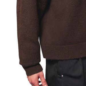 Men Knit Turn Down Sweater <b>Brown</b> Contrast Collar Long Sleeve Pullover Casual Winter Top Soft Cotton Blend OEM - Product Image 5