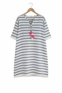 Robe Kaftan Midi en Coton Teint en Fil, Col en V, Fabricant - Product Image 2