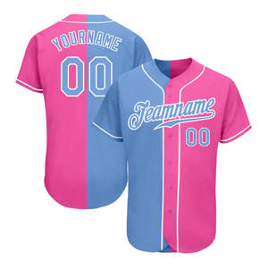 Sports Wear Custom Pink <b>Light</b> Blue-white Authentic Fashion Baseball Jersey V-neck Half Sleeve Quick Dry Breathable Unisex - Product Image 1