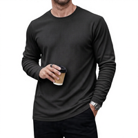 Men's Light Gray Long Sleeve O-Neck Knitted Cotton T-Shirt Sporty Digital Printing Casual Breathable Eco-Friendly