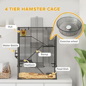 Cage à hamster à 4 niveaux avec fond en verre trempé profond, roue de course, abri, bouteille d'eau, gamelle, 24'' x 16'' x 31,5'' - Product Image 4
