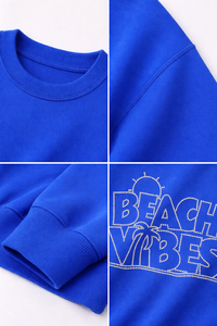 Sweat-shirt bleu décontracté pour femmes, nouveau style, avec logo graphique en strass « BEACH VIBES », coupe ample, col ras du cou, vêtements d'automne et d'hiver - Product Image 5
