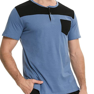 Ensemble deux pièces homme bleu et noir 2026 : T-shirt Henley à manches courtes avec poche et short – Tenue décontractée d'été – Nouveau design - Product Image 3