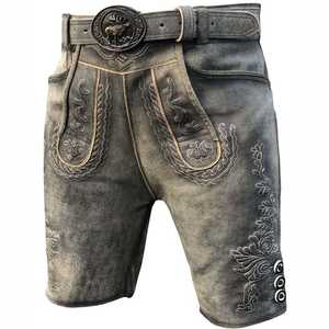 Shorts Lederhosen bavarois brodés pour hommes, motif floral, taille mi-haute, braguette boutonnée, longueur Bermuda, en toile de coton tissée, style Trechten - Product Image 1