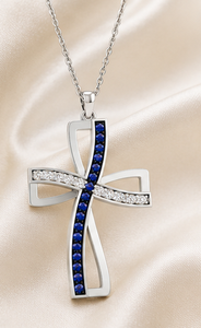 Collier avec pendentif croix infini en argent sterling 925 plaqué rhodium avec zircone cubique bleue et blanche |   Religieux chrétien - Product Image 5