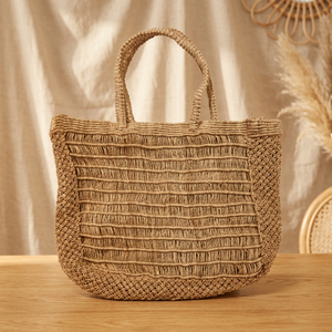Bolso Tote de Yute Verde Hecho a Mano, Bolso de Hombro Bohemio con Patrón Geométrico Tejido, Bolso de Compras Ligero y Reutilizable - Product Image 5