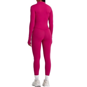 Ensemble de yoga 2 pièces-Tenues d'entraînement pour femmes-Survêtement à manches longues avec fermeture à glissière-Veste mince-Leggings à taille haute-Gym Sport Running Suit - Product Image 3