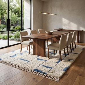 Tapis en laine rayé horizontal bleu poussière ivoire, superposé, moelleux, antidérapant, écologique, pour salon et hôtel moderne - Product Image 3