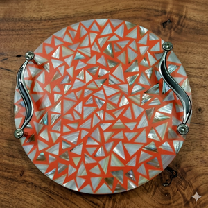 Premium Quality Modern Luxury Customizable Round Mother of Pearl Tray with Metal <b>Handles</b> for Serving Ramadan Eid Perfect Gift - Product Image 1