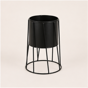 Modern Minimalist Metal Plant <b>Stand</b> with Detachable Planter <b>Pot</b> Matte Black Wrought Iron Flower Holder for Indoor Living Room - Product Image 1
