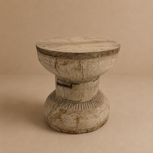 Vintage Handcrafted Wooden Ukhali Stool Round Coffee <b>Side</b> <b>Table</b> <b>Rustic</b> Indian Furniture Vase Lamp Stand Farmhouse Home Furniture - Product Image 3