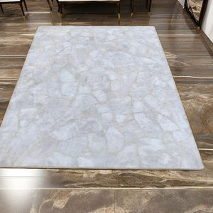 Mesa de Comedor o Conferencia de Lujo con Cubierta de Cuarzo Blanco Natural |   Mesa de Diseño Cruzado, Pulida a Mano, Duradera - Product Image 1