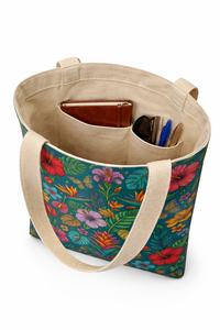 Sac fourre-tout en coton écologique, imprimé floral tropical, sac d'épicerie réutilisable, sac de courses durable, fournisseur fabricant - Product Image 2