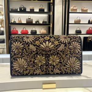 El mejor bolso de mano de lona de moda para mujer con cremallera superior Fashion-Forward Zari bordado Semi piedras preciosas Cadena de perlas decoración de cuentas - Product Image 1