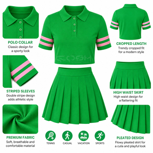 Ensembles de tennis Cosh International Sisterhood Sorority : Polos de course et jupes courtes plissées pour le sport et le fitness - Product Image 5